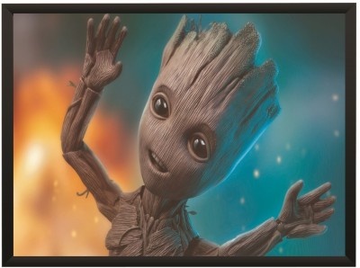 Baby Groot Happy Wall Poster With Frame A4 Size Photographic Paper(8.3 inch X 11.7 inch, With Frame)