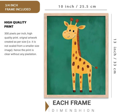 Safari Animals Wall Art Framed Posters for Kids Bedroom Décor | Aesthetic Study Wall Art Framed Poster for Nursery Classrooms Child Room Set Of 3 Paper Print(13 inch X 10 inch)