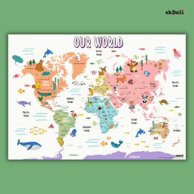 Interactive World Map with Capitals, Countries &amp; Animal Drawings for ...