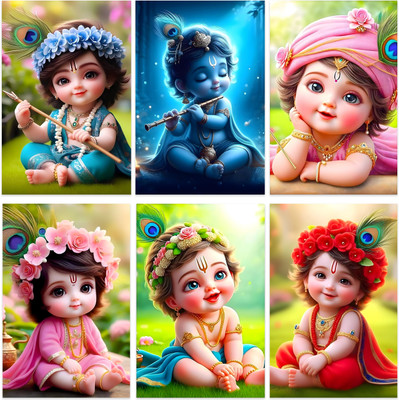 Cute Baby krishna poster for Pregnant Women Smiling Baby Poster | Poster for Pregnant Women | HD Baby Wall Poster for Room decor | Pack of 6 Photographic Paper(18 inch X 12 inch, box)