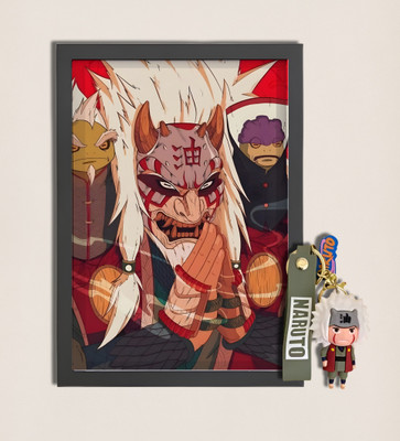 Keychain and A4 Wall Frame of Jiraiya from Naruto Photographic Paper(12.5 inch X 9.4 inch, Shrink packed covered with Bubble wrap and Corrugated board)