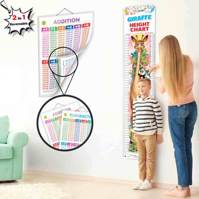 2 IN 1 ADDITION AND SUBTRACTION and GIRAFFE HEIGHT CHART | Set of 1 Educational + 1 Height Chart | Interactive Combo Pack of Addition, Subtraction, and Giraffe Height Chart for kids Paper Print(30 inch X 20 inch)