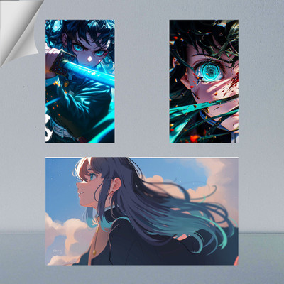 Unique Decor | COMBO SET OF MUICHIRI TOKITO DIGITAL ART FRAME | DEMON SLAYER | ANIME | SET OF 2 A4 AND 1 A3 300 GSM FRAMED POSTER FOR WALL Photographic Paper(18 inch X 12 inch, Poster)