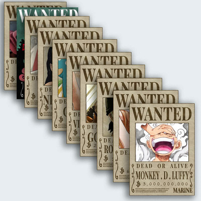 Pack Of 10 One Piece straw hat pirates wanted poster Luffy Gear 5 Size 8X10 inch AniME Poster Fine Art Print(10 inch X 8 inch)