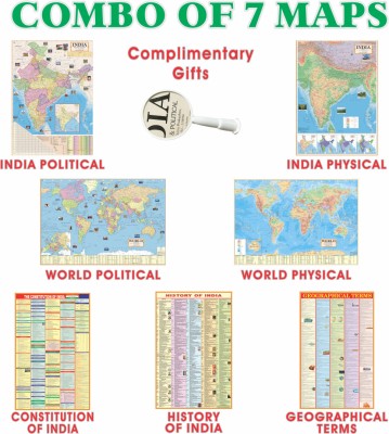 India & World Map (Both Political & Physical) with Constitution of India,Indian History & Geographical Terms Chart With Complimentary Gift| Set Of 7|Useful for UPSC and other competitive exam preparation Paper Print(28 inch X 40 inch, Foldable)