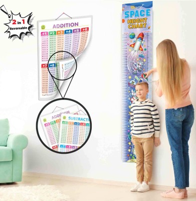 2 IN 1 ADDITION AND SUBTRACTION and SPACE HEIGHT CHART | Set of 1 Educational + 1 Height Chart | Interactive Combo Pack of Addition, Subtraction, and Space Heights for Young Minds Paper Print(30 inch X 20 inch)