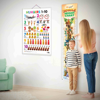 Numbers 1-10 and JUNGLE HEIGHT CHART | Set of 2 chart | A kids combo of Learning Maths & Measure Height chart Paper Print(30 inch X 20 inch)