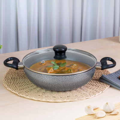 Kreme DELUXE 3mm Nonstick Induction Bottom Kadhai 240mm Kadhai 24 cm diameter with Lid 1.5 L capacity(Aluminium, Non-stick, Induction Bottom)