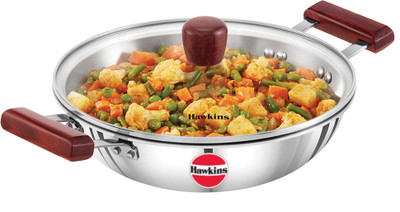 Hawkins Stainless Steel Deep-Fry Pan, Kadhai Glass (SSD25G) Kadhai 24 cm diameter with Lid 2.5 L capacity(Triply, Induction Bottom)