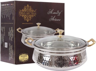 IndianArtVilla Stainless Steel Serving Handi Bowl with Glass Lid No. 3, Volume-750 ML, Handi 0.75 L(Stainless Steel, Induction Bottom)