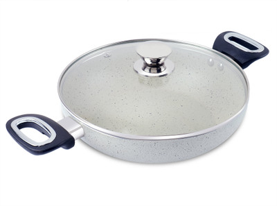 Home-pro Granite Finish Non-Stick Kadai with Glass lid & Stylist Handle Kadhai 24 cm diameter with Lid 2.2 L capacity(Aluminium, Non-stick, Induction Bottom)