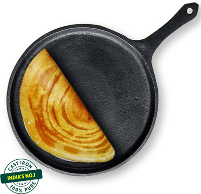 The Indus Valley Pre-Seasoned Small Cast Iron Tawa for Dosa/Chapathi - 10 inch Tawa 25.7 cm diameter(Cast Iron, Induction Bottom)