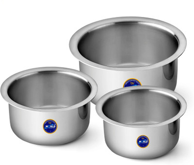 MS WORLD Stainless Steel Triply Patila / Tope / Bhagona | Induction & Gas Base (Set of 3) Tope Set 6.1 L capacity 24.5 cm diameter(Stainless Steel, Induction Bottom)