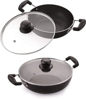 NIRLON Celebrino_DKD22_DKD26 Kadhai 22 cm, 26 cm diameter with Lid 2.2 L, 3.6 L capacity(Aluminium, Non-stick, Induction Bottom)