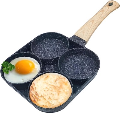 PVSOL 4 Hole Non Stick Egg Frying pan, Multi-Purpose Frying pan for Omelet uttapam Fry Pan 30 cm diameter with Lid 1 L capacity(Aluminium, Non-stick, Induction Bottom)