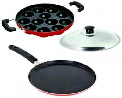 QueensHeart Paniarakkal Set with Lid 0.5 L capacity 24 cm diameter(Aluminium, Non-stick)