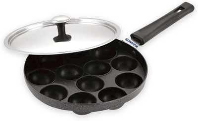 Magnus Non Stick 12 Cavities Heavy Base Appam Patra/Paniyarrakal/Paniyaram/Appam Pan Cake Maker/gunta ponganalu with Lid 20 cm, Black, Gas Top Compatible Only, Medium Paniarakkal with Lid 0.3 L capacity 20 cm diameter(Aluminium, Non-stick)
