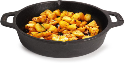 The Indus Valley Preseasoned Cast Iron Fry Pan/Skillet With Double Handle - 9.7 inch Fry Pan 24.6 cm diameter 1.8 L capacity(Cast Iron, Induction Bottom)