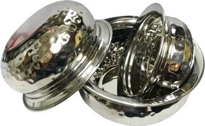 Dynore 3 Pcs Hammered Serving Handi/ Serving Bowls- Set of 3 Handi 0.3 L, 0.55 L, 0.7 L(Stainless Steel)