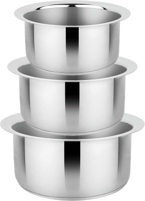 Dynore Stainless Steel Tope/Patila/Cookware Set 1 Ltr, 1.5 Ltr and 2 Ltr - 3 Pcs Tope 1 L, 1.5 L, 2 L capacity 17 cm, 18.5 cm, 20 cm diameter(Stainless Steel)