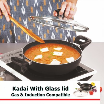 Sheffield Classic 26cm Kadhai with glass lid, Induction and Gas Compatible, Non stick Kadhai 26 cm diameter with Lid 3 L capacity(Aluminium, Non-stick, Induction Bottom)