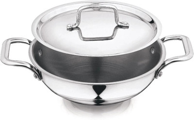 Fortune Cookware Triply Stainless Steel Kadai with lid| Induction & Stove| Faster Cooking| Kadhai 24 cm diameter with Lid 2.5 L capacity(Triply, Induction Bottom)