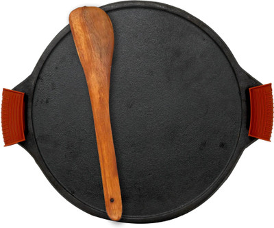 Rock Tawa Dosa Tawa 12 In PreSeason with Free Wooden Spatula,Silicon grip Tawa 30.5 cm diameter(Cast Iron, Induction Bottom)