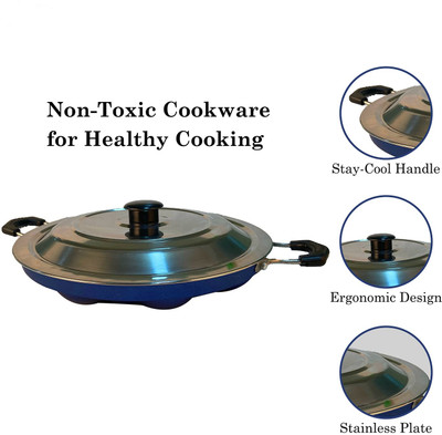 Swarambh Blue Appam z3 Paniarakkal with Lid 0.7 L capacity 24 cm diameter(Aluminium, Non-stick)