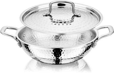 NIRLON Hammered Triply Stainless Steel Deep Kadai /Stainless Steel Lid 20cm Kadhai 20 cm diameter with Lid 1.5 L capacity(Triply, Non-stick, Induction Bottom)