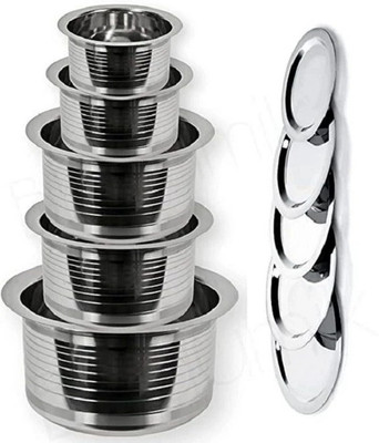 RBGIIT Stainless Steel Patila Bhagona Tope Handi Milk Storage Tapeli Tapela T-11 with Lid 2000 L, 1500 L, 1000 L, 800 L, 500 L capacity 20 cm, 18 cm, 16 cm, 14 cm, 12 cm diameter(Stainless Steel)