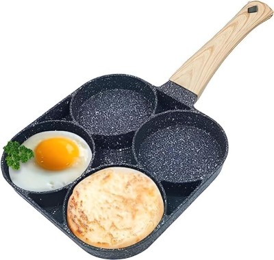 BLATUS STYLE 4 Hole Non Stick Egg Frying pan Fry Pan 7 cm diameter with Lid 0.5 L capacity(Carbon Steel, Non-stick, Induction Bottom)