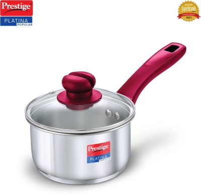 Prestige Platina Popular Sauce Pan 14 cm diameter with Lid 1 L capacity(Stainless Steel, Induction Bottom)