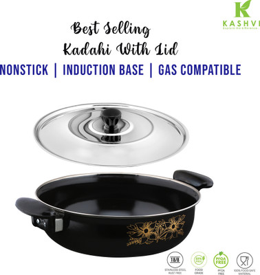 Kashvi Premium Big Kadhai Kadhai 26 cm diameter with Lid 3.5 L capacity(Cast Iron, Non-stick, Induction Bottom)