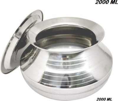 Thathera steel Handi degchi with Lid Glossy Finish Handi 2000 ML with Lid Handi 2 L with Lid(Stainless Steel)