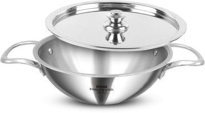 Dhara Stainless Steel 22 CM Triply Kadhai | Food Grade Gas Stove Induction Base Deep Stir Fry Kadhai 22 cm diameter with Lid 2 L capacity(Stainless Steel, Induction Bottom)