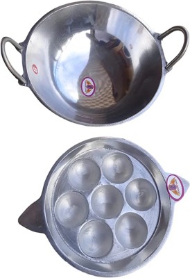 Jayam Traditional Hindalium | Indolium Kadai 8 inch | Kuzhipaniyaram 7 Cavities | Silver Color Kadhai 8 cm diameter 1990 L capacity(Steel, Non-stick)