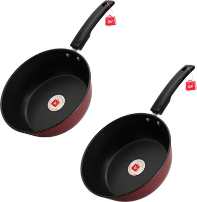 LAZYwindow Premium Quality Nonstick Pack of 2 Sauce Pan 20 cm diameter 1.25 L capacity(Hard Anodised, Non-stick, Induction Bottom)
