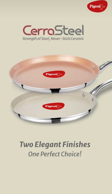 Pigeon PIGEON Cerra Steel Stainless Clad Ceramic Flat Tawa 280 cm diameter(Stainless Steel, Non-stick, Induction Bottom)