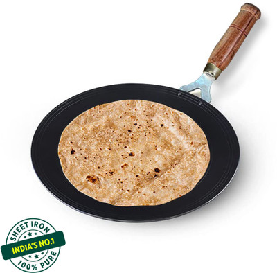 The Indus Valley Pre-Seasoned Light Iron Tawa for Dosa/Chapathi with Wooden Handle - 10.6 inch Tawa 27 cm diameter(Iron)