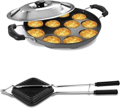 HM EVOTEK Aluminium Grill Non Stick Toast Sandwich Maker, Litti Maker | Appam Stand K6 Paniarakkal Set with Lid 0 L capacity 21 cm diameter(Aluminium, Non-stick)