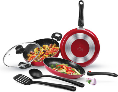 MILTON Pro Cook Kitchen Pride Non Induction Cookware, Maroon Non-Stick Coated Cookware Set(Aluminium, 5 - Piece)