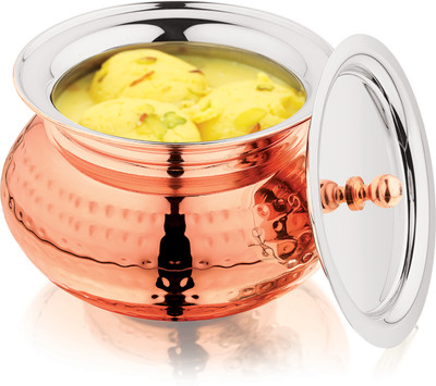 MUKTI STEEL Serving Curry & Rice Pot, Zaika Texture Gold Handi - 3000ml Handi 3 L with Lid(Stainless Steel)