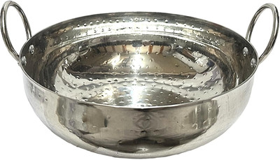 Dynore Stainless Steel Hammered Kadhai/Heavy Bottom Cookware/Kadhai/Kadhai Kadhai 24 cm diameter 3 L capacity(Stainless Steel)