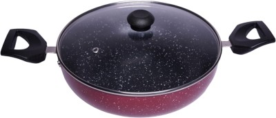 DAIFORT Non-Stick Coated Kadhai Pan with Glass Lid & Double Side Bakelite Handle, Kadhai 24 cm diameter with Lid 2 L capacity(Aluminium, Non-stick)