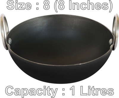 VeerEnterprises MS Pure Iron/Loha Black Kadhai 21 cm diameter 1 L capacity(Iron)