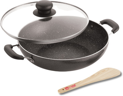 iVBOX induction-Base 24cm Non Stick with Glass Lid Kadhai 24 cm diameter with Lid 2 L capacity(Aluminium, Non-stick, Induction Bottom)