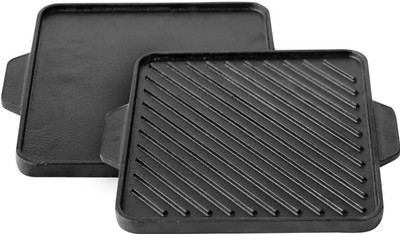 Kichera 2 in 1 Grill and Griddle Pan | Reversible Tawa | Non-Stick Cookware Cast Iron Tawa 28 cm diameter(Cast Iron, Non-stick, Induction Bottom)