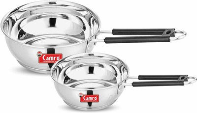 Camro Extra DEEP Fry PAN Induction Bottom Set of 2 (11 No/13 No.) Fry Pan 19.5 cm, 24 cm diameter 1.4 L, 2.5 L capacity(Stainless Steel, Induction Bottom)