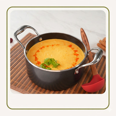 The Chef Story Mycera Series Ceramic with Free Wood Silicon Ladle + Pot 20 cm diameter 2.9 L capacity with Lid(Ceramic, Non-stick, Induction Bottom)