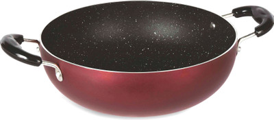 Kitchenfarmer Five Layer High Grade Kadai Non Induction Without-glass-lid Marron 22cm Kadhai 22 cm diameter 2.5 L capacity(Aluminium, Non-stick)
